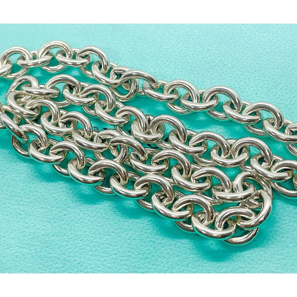 Tiffany & Co. Return To Sterling Silver Oval Tag Choker Pendant Necklace 15" - Picture 9 of 11